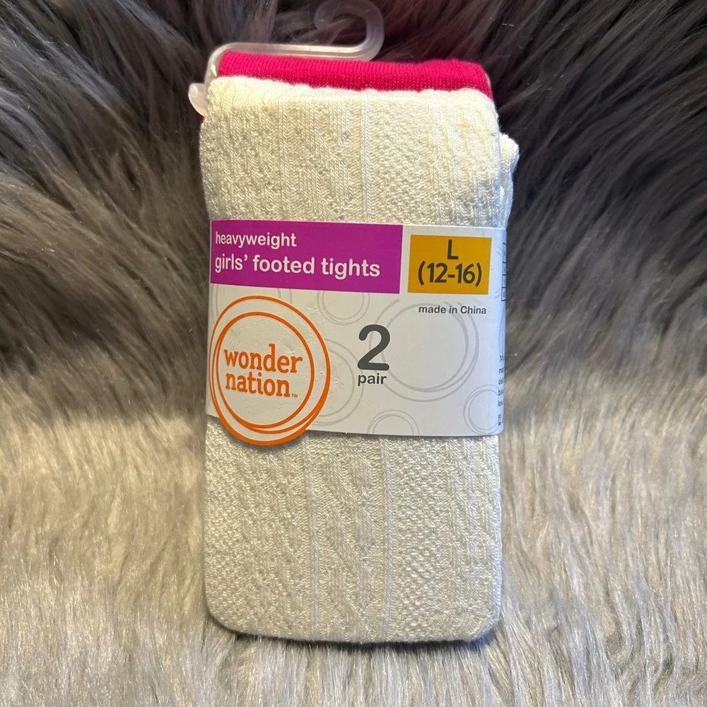 Wonder Nation Heavyweight Footed Tights Girls Size Large (12-14) Pink White